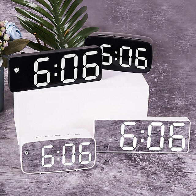  Creative Mirror Acrylic Alarm Clock Multi-function LED Clock Makeup Mirror Alarm Clock Battery Plug-in Dual-use Alarm Clock Student Desktop Bedroom Bedside Digital Alarm Clock