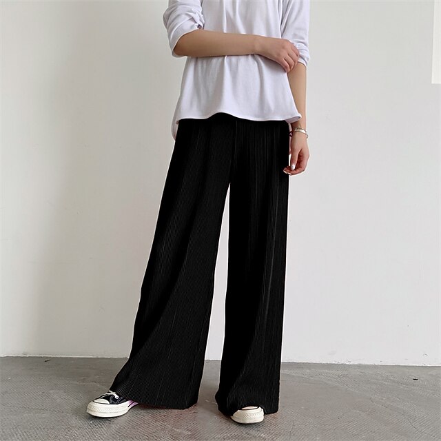 Womens Clothing Womens Bottoms | Womens Trousers Chino Culottes Wide Leg Pleated Elastic Waist Full Length Pants Casual Daily St