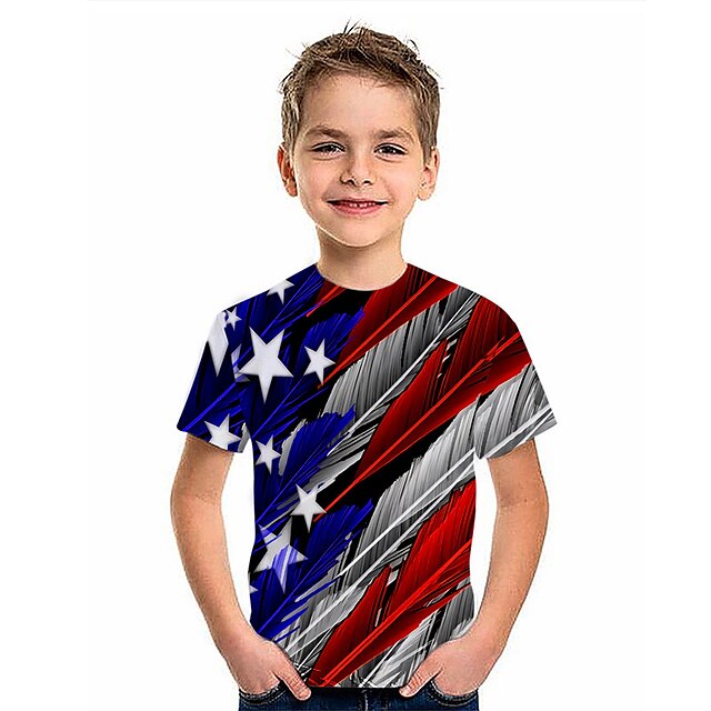 Baby & Kids Boys Clothing | Kids Boys T shirt Short Sleeve 3D Print Flag Crewneck Blue Children Tops Spring Summer Active Fashio