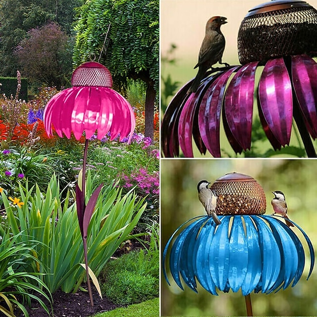 Outdoor Flower Bird Feeder,Spring Decoration 78cm Height Metal Flower