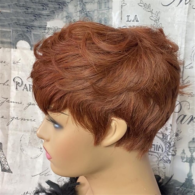  kurze honigblonde Bob-Perücke mit Pixie-Schnitt, natürliche Wellen, brasilianisches Remy, volle maschinell hergestellte Echthaarperücke mit Pony für schwarze Frauen