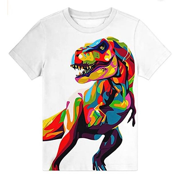 Baby & Kids Boys Clothing | Kids Boys T shirt Short Sleeve 3D Print Dinosaur Animal Crewneck White Children Tops Spring Summer A