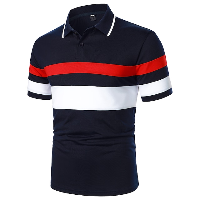  Erkek Polo Gömlek Gömlek Golf Gömlek Elbise Gömleği Gündelik gömlek Kısa Kollu Tatil Eğim Geometri Alttan Düğmeli Yaka Koyu Mavi Desen Dış mekan Günlük Zıt Renkler Aşağı düğmesi Giyim Moda Zıt