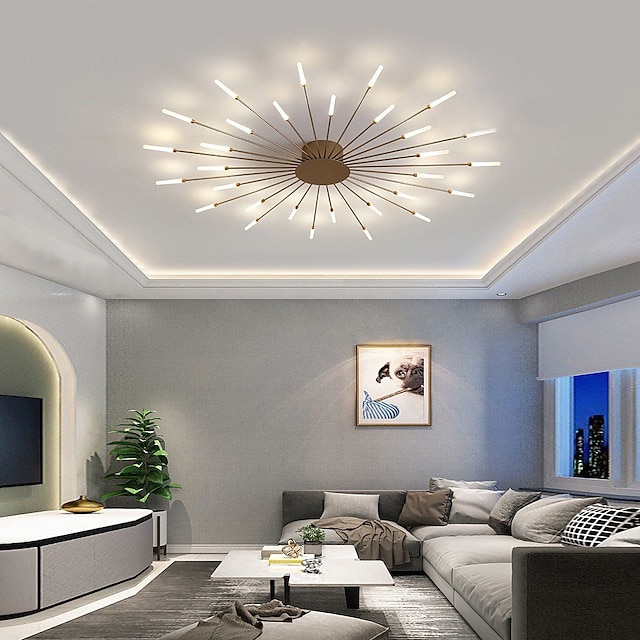  128 cm estilo nórdico luz de teto led design de fogo de artifício metal sala de estar 220-240v