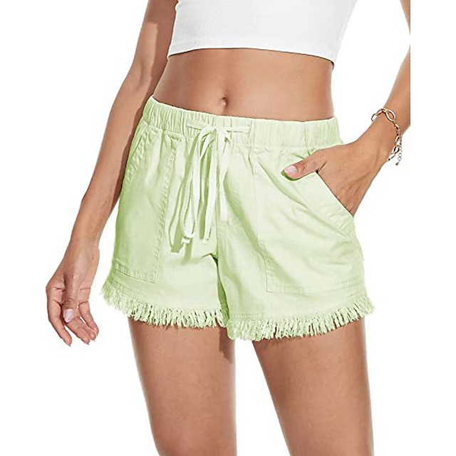 Womens Clothing Womens Bottoms | Womens Casual / Sporty Athleisure Wide Leg Shorts Tassel Fringe Side Pockets Elastic Drawstring