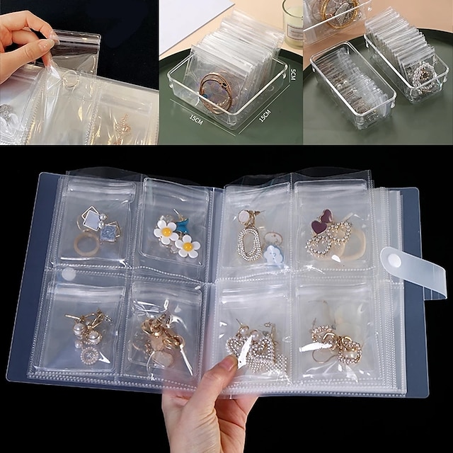  Transparent Jewelry Storage Albums Gifts With Zip-lock Bag Reclosable Necklace Rings Bags Portable Earring Display Cover
