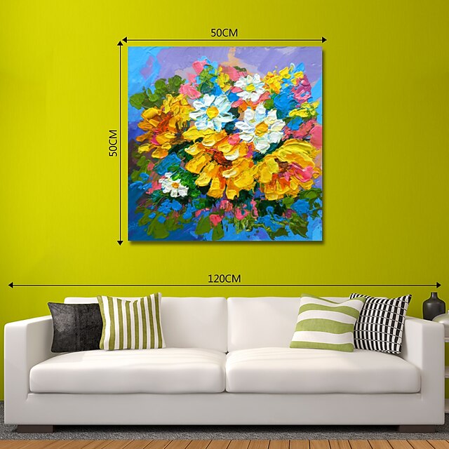 Home & Garden Wall Art | Oil Painting Hand Painted Square Abstract Floral / Botanical Modern Stretched Canvas - DK61947