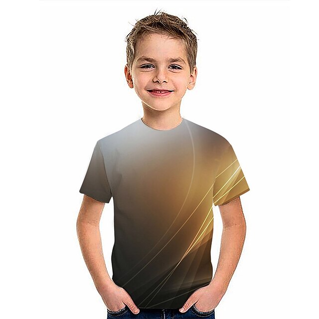 Baby & Kids Boys Clothing | Kids Boys T shirt Short Sleeve 3D Print Gradient Crewneck Yellow Children Tops Spring Summer Active 