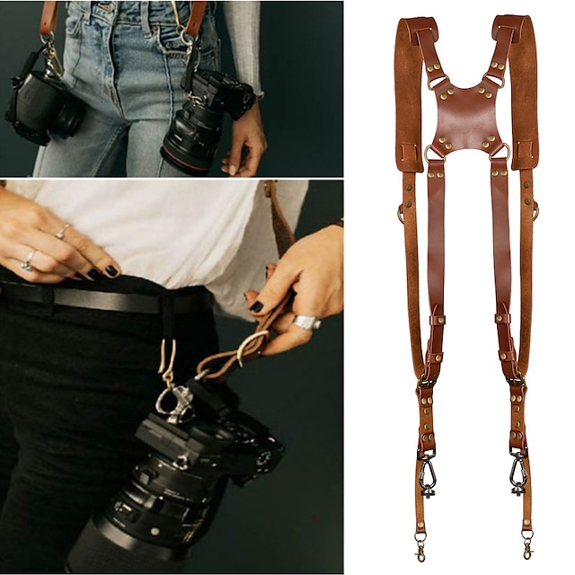  Leather Outdoor Functional Vest Strap Digital Accessories Cowhide Single and Double Shoulder Strap SLR Camera Universal Shoulder Strap DV Accessories