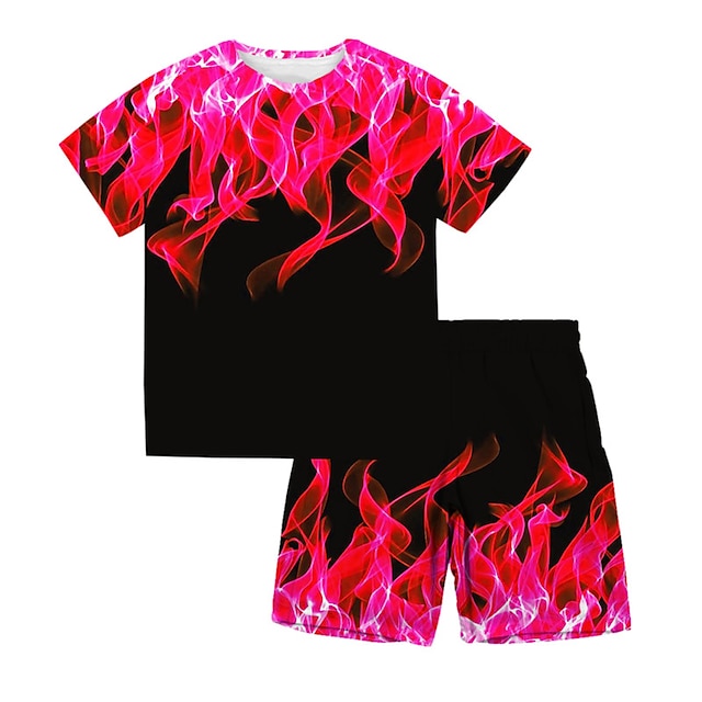  Garçon 3D Graphic T-shirt & Short Ensemble de Vêtements Manche Courte Eté Printemps Sportif Mode Frais Enfants 3-13 ans Extérieur Vacances Plein Air Standard