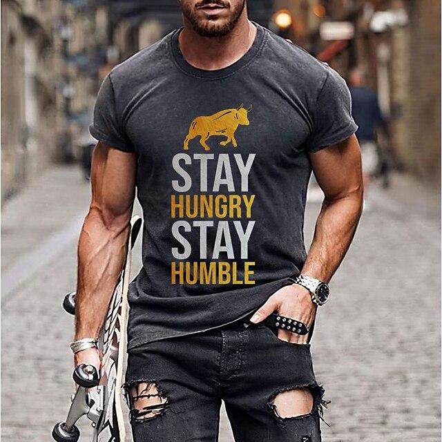 Mens Clothing Mens Tees & Tank Tops | Mens T shirt Tee Hot Stamping Cow Letter Round Neck Casual Daily Print Short Sleeve Tops S