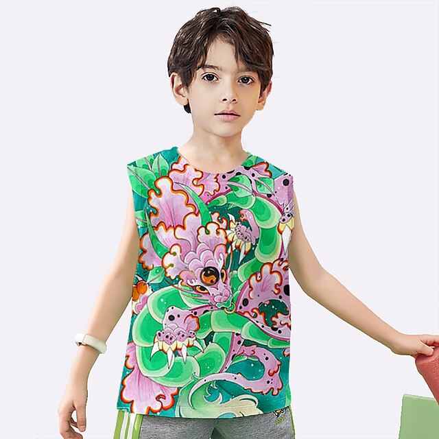 Baby & Kids Boys Clothing | Kids Boys Tank Sleeveless 3D Print Graphic Green Blue Children Tops Spring Summer Daily Sports Daily