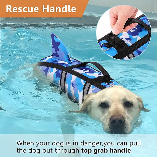 Dog Life Jacket Shark Large Pet Life Safety Vest for Swimming Boating, Adjustable High