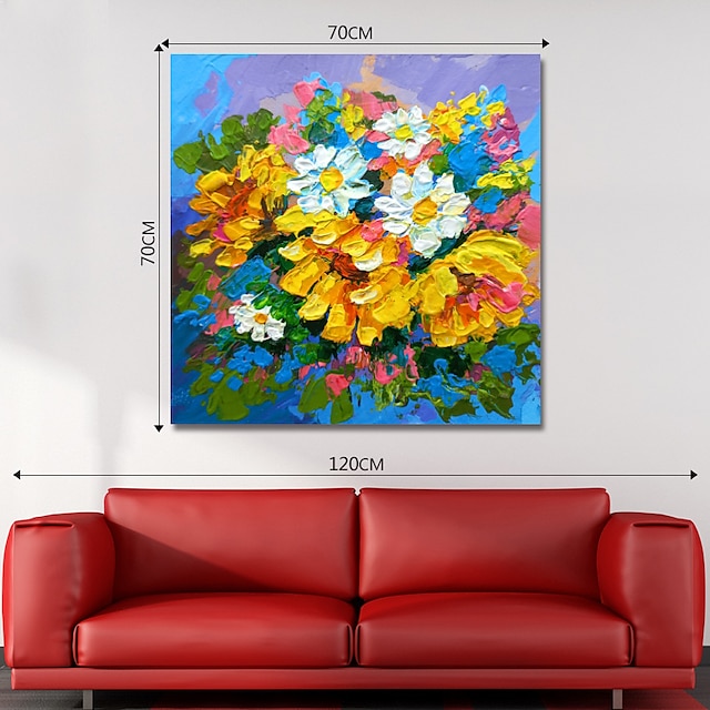 Home & Garden Wall Art | Oil Painting Hand Painted Square Abstract Floral / Botanical Modern Stretched Canvas - DK61947