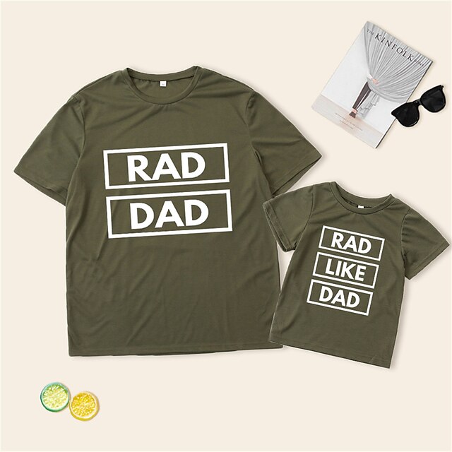 Baby & Kids Matching Outfits | Dad and Son T shirt Tops Letter Causal Print Green Short Sleeve Casual Matching Outfits - KW34884