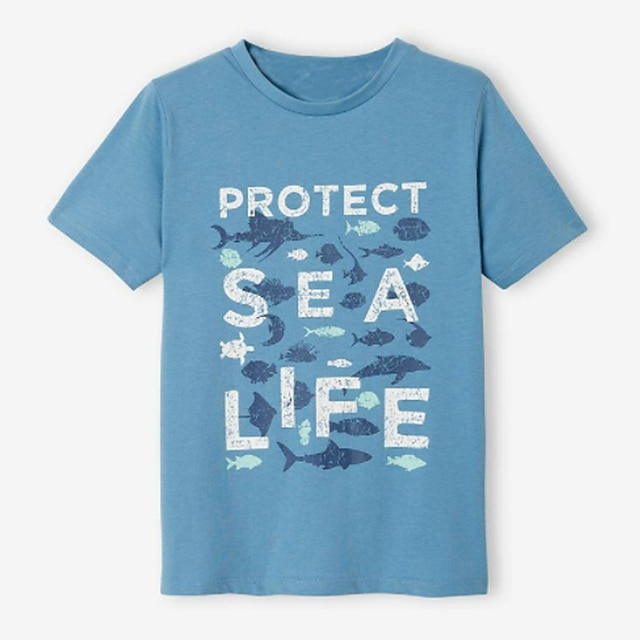 Baby & Kids Boys Clothing | Kids Boys T shirt Short Sleeve 3D Print Shark Letter Animal Crewneck Blue Children Tops Spring Summe