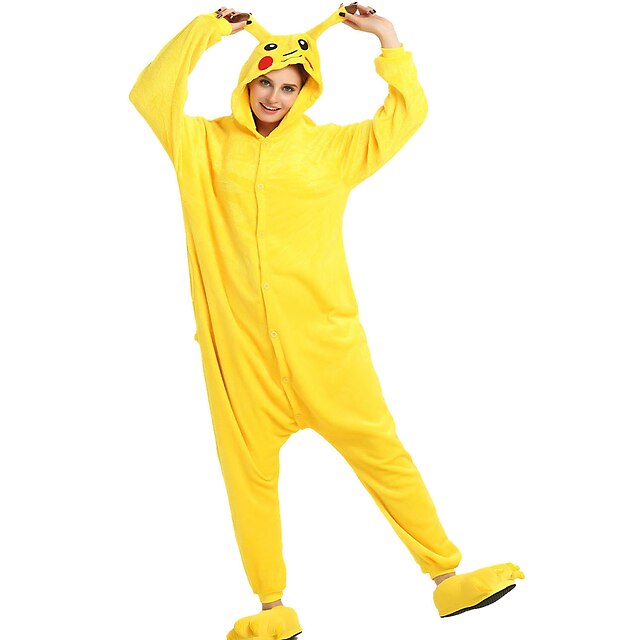 Toys & Hobbies Cosplay & Costumes | Adults Kigurumi Pajamas Pika Pika Animal Onesie Pajamas Coral fleece Yellow Cosplay For Men 