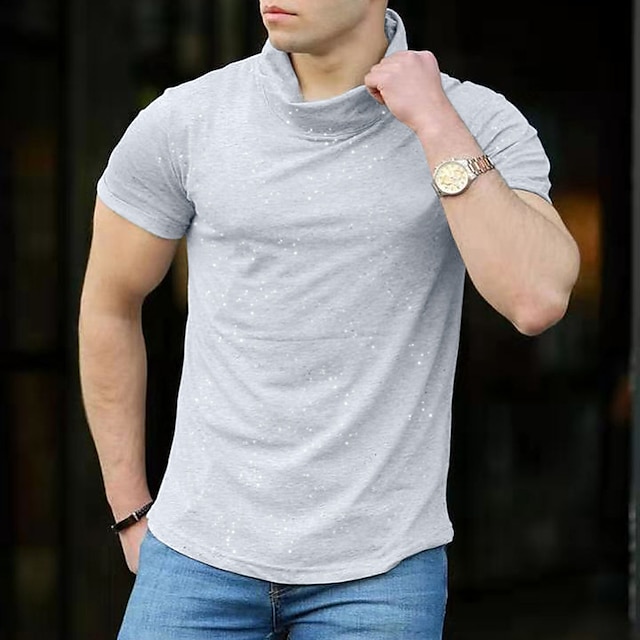 Mens Clothing Mens Tees & Tank Tops | Mens T shirt Polka Dot Turtleneck Street Casual Short Sleeve Tops Casual Fashion Breathabl