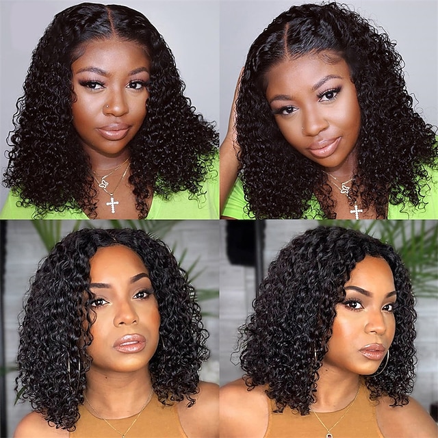 Beauty & Hair Wigs & Hair Pieces | Water Wave Short Bob Human Hair T Part Lace Front Wigs 8-14inch 4x4X1 Transparent Lace Part H