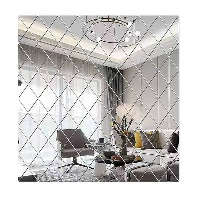 Home & Garden Home Decor | Diamonds 3D Mirror Stickers Acrylic Triangles Self-adhesive DIY Wall Mirror Stickers for Living Room 