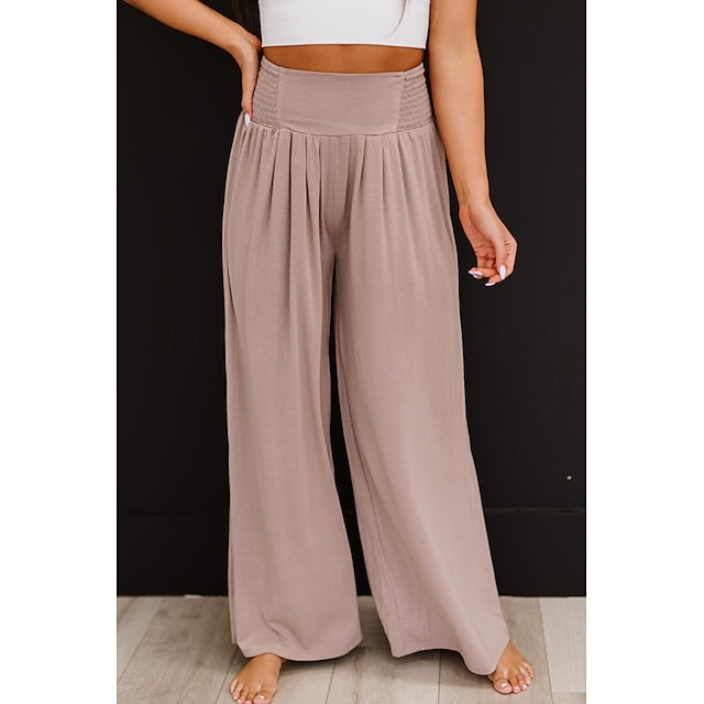 Womens Clothing Womens Bottoms | Womens Fashion Culottes Wide Leg Chinos Wide Leg Elastic Waist Full Length Pants Casual Weekend