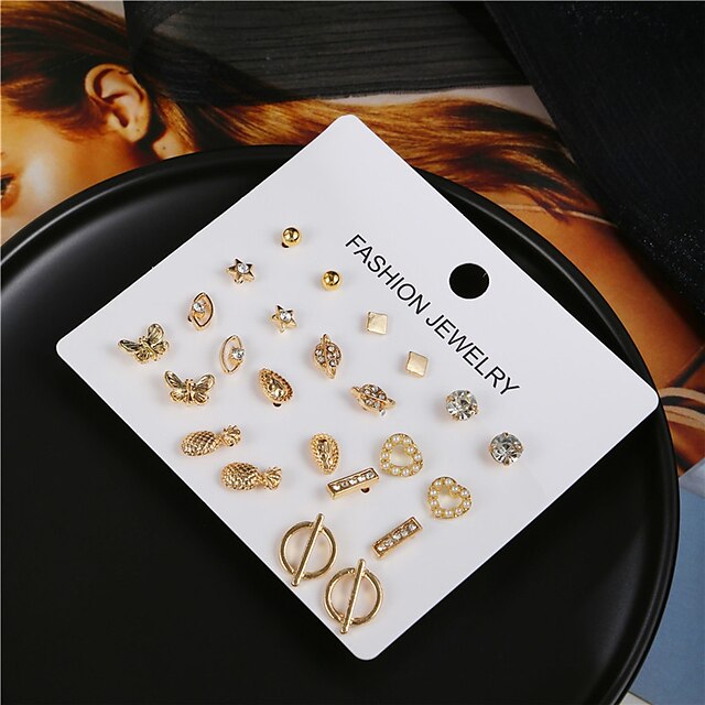 Shoes & Bags Fashion Accessories | 12 Pairs Stud Earrings For Womens Street Gift Daily Gold Plated Classic Fashion Eyes Fruit - 