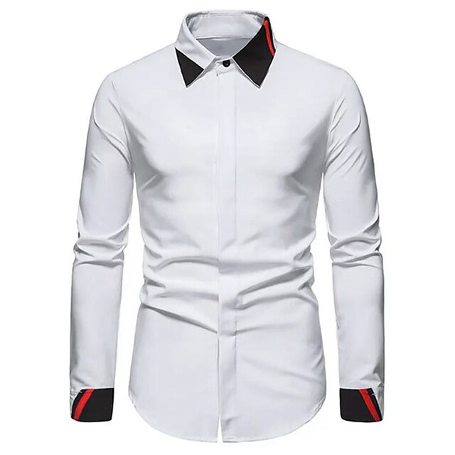 Mens Clothing Mens Shirts | Mens Shirt Color Block Turndown Street Casual Button-Down Long Sleeve Tops Casual Fashion Comfortabl