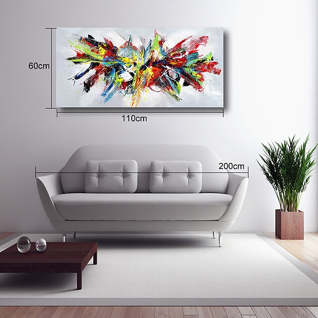 Home & Garden Wall Art | Oil Painting Hand Painted Horizontal Abstract Floral / Botanical Contemporary Modern Stretched Canvas -