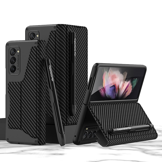  телефон Кейс для Назначение SSamsung Galaxy Z Fold 5 Z Fold 4 Z Fold 3 Z Fold 2 Чехол Держатель для карандашей Защита от пыли Откидная подножка Однотонный броня Кожа PU