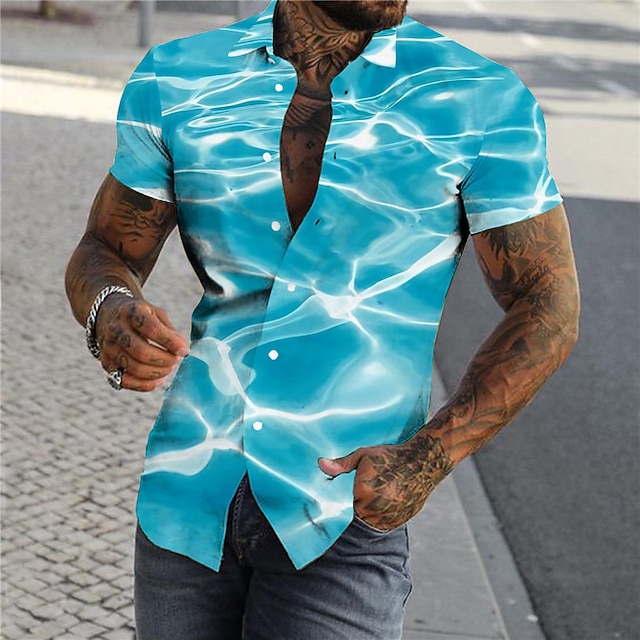 Mens Clothing Mens Shirts | Mens Shirt Print Gradient Turndown Street Casual Button-Down Print Short Sleeve Tops Designer Casual