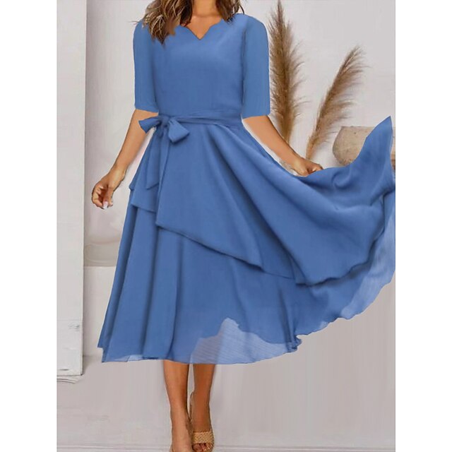  Women's A Line Dress Midi Dress Blue Half Sleeve Pure Color Ruched Spring Summer V Neck Elegant Romantic Modern 2022 S M L XL XXL 3XL