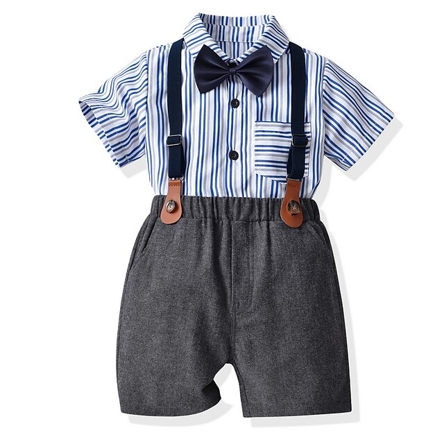 Baby & Kids Boys Clothing | Kids Boys Shirt & Shorts Clothing Set 2 Pieces Short Sleeve Blue Plaid Bow Print Party Formal Cool G