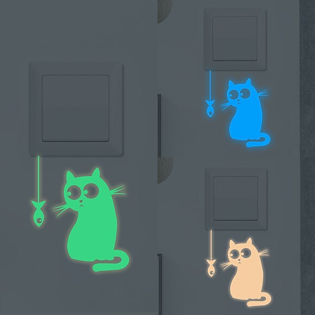 Home & Garden Home Decor | Light Switch Stickers Cartoon Little Fish kitty Blue Green Pink Luminous Wall Stickers Switch Wall De