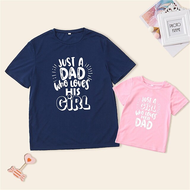 Baby & Kids Matching Outfits | Dad and Daughter T shirt Tops Letter Causal Print Multicolor Short Sleeve Casual Matching Outfits