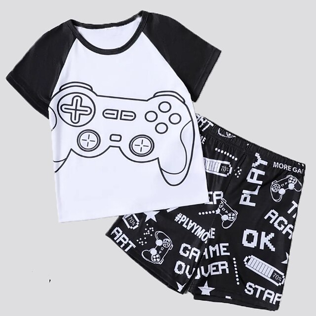 Baby & Kids Boys Clothing | Kids Boys T-shirt & Shorts Clothing Set 2 Pieces Short Sleeve Black Letter Crewneck Print Street Spo