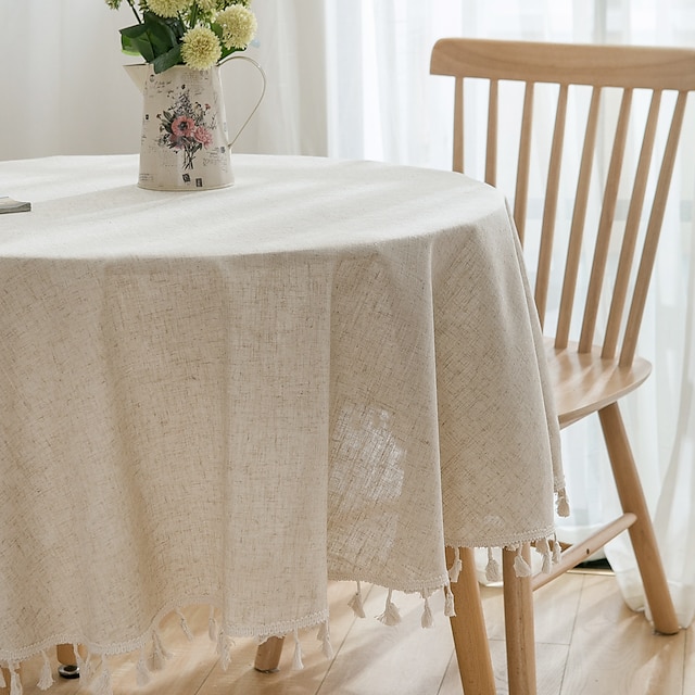  Toalha de mesa redonda, toalha de mesa de linho de algodão resistente a manchas, capa de mesa para mesa de jantar de cozinha, festas de buffet e acampamento