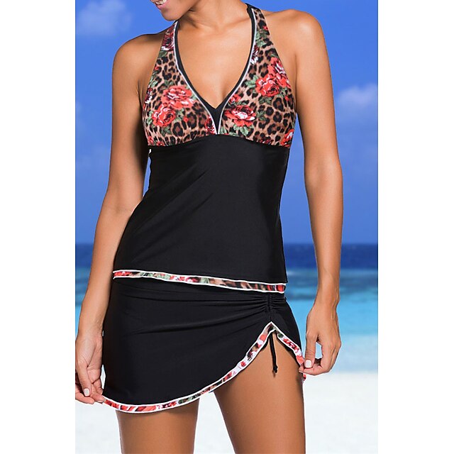 Sports & Outdoors Surfing, Diving & Snorkeling | Womens Tankini Two Piece Swimsuit Open Back Swimwear Bathing Suit Leopard Swimw