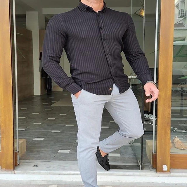 Mens Clothing Mens Shirts | Mens Shirt Turndown Casual Daily Button-Down Long Sleeve Tops Casual Fashion Breathable Comfortable 