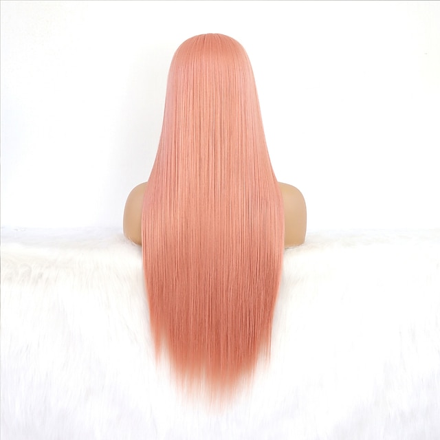 Beauty & Hair Wigs & Hair Pieces | Pink Wig Synthetic Lace Front Wigs for Women Long Straight Peach Pink Wig Heat Resistant Glue