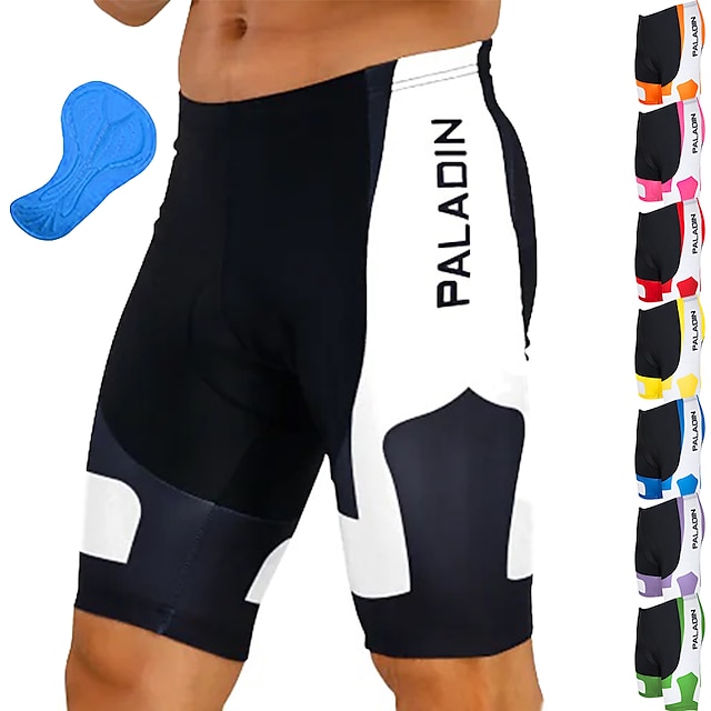  ILPALADINO 男性用 パッド入りサイクリングショーツ パープル イエロー レッド パッチワーク バイク ショートパンツ 高通気性 速乾性 スポーツ パッチワーク ロードバイク 衣類