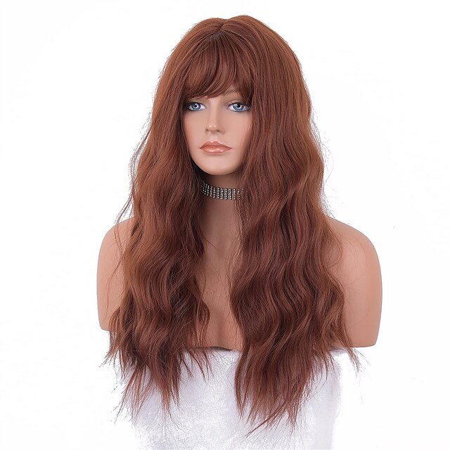 Beauty & Hair Wigs & Hair Pieces | Copper Red Wig with Bangs Loose Curly Ginger Wigs for Women Red Wig 22 inch Auburn Wig Synthe