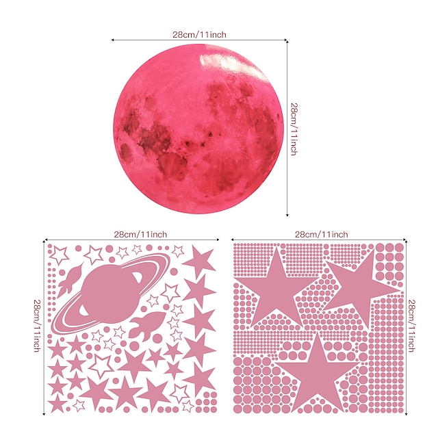 Home & Garden Home Decor | 3D Moon Stars Dots Spaceship Red Luminous Wall Sticker Children Room Ceiling Stairs Wallpaper DIY Flu