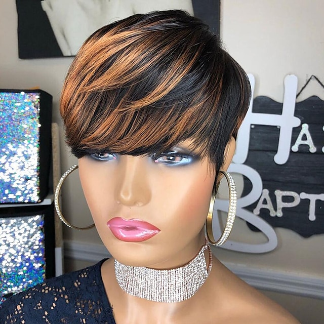  Brazilian Hair Pixie Cut Wigs Human Hair Short Wig With Color No Lace Full Machine Made Wigs Brazilian Hair Remy Human Hair Wigs