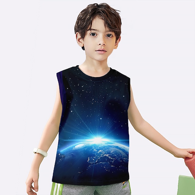 Baby & Kids Boys Clothing | Kids Boys Tank Sleeveless 3D Print Cloud Black Purple Children Tops Spring Summer Daily Sports Daily