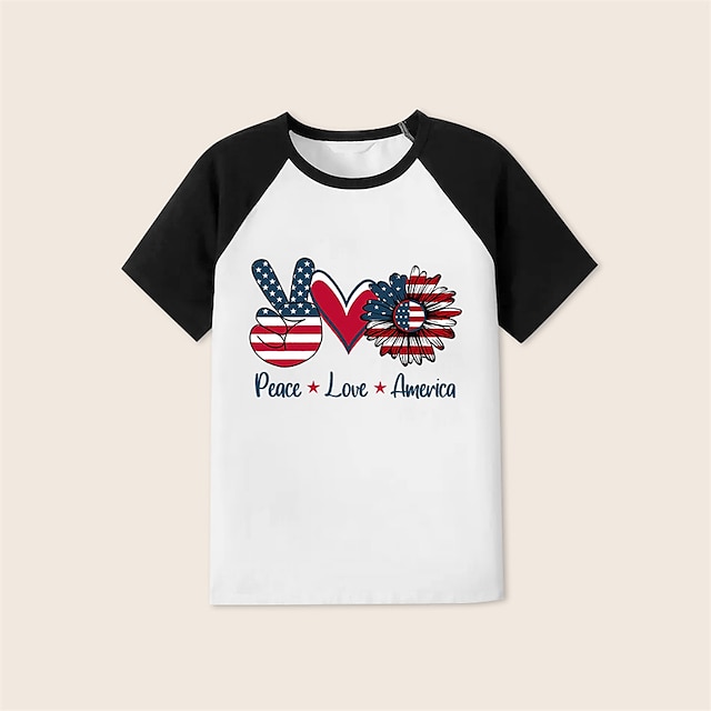 Baby & Kids Matching Outfits | Family Look American Independence Day T shirt Tops Heart Star Letter Causal Patchwork White Short