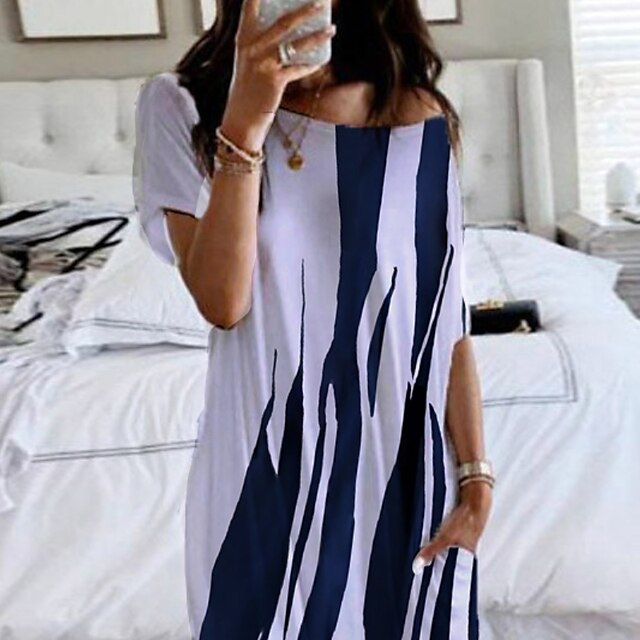 Womens Clothing Womens Sleep & Lounge | Womens Loungewear Nightshirt Stripe Comfort Sweet Home Daily Polyester One Shoulder Shor