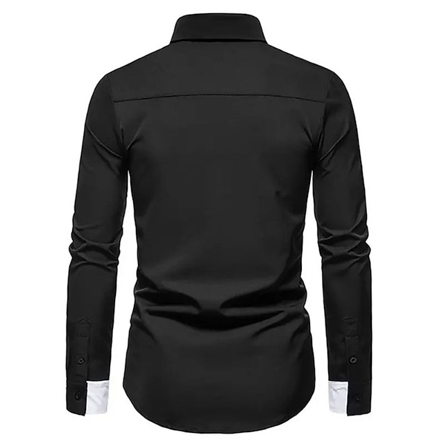 Mens Clothing Mens Shirts | Mens Shirt Color Block Turndown Street Casual Button-Down Long Sleeve Tops Casual Fashion Comfortabl