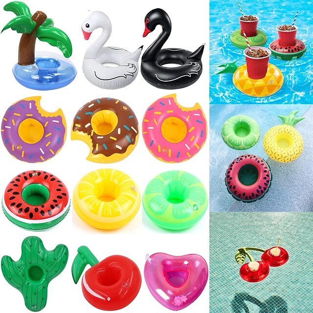 Inflatable Drink Holders,4PCS Sparkling Cartoon Confetti Drink Pool Floats Cup Holder for Summer Pool Beach & Kids Water Bath Fun Toys 