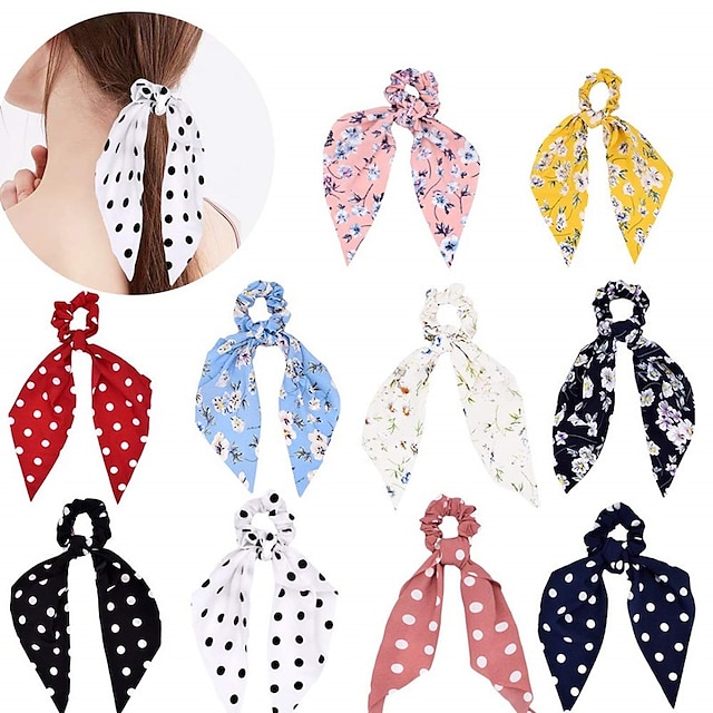 Shoes & Bags Fashion Accessories | 1 Pc Floral Hair Scarf with Ribbon satin Hair Scarves Bow Hair Scrunchies Floral Ribbon Scrun