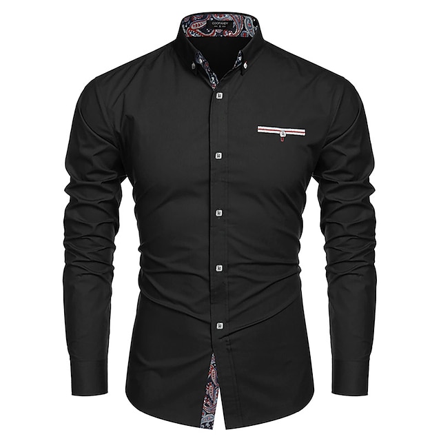 Mens Clothing Mens Shirts | Mens Tuxedo Shirts Print Paisley Turndown Party Street Button-Down Print Long Sleeve Tops Fashion Br